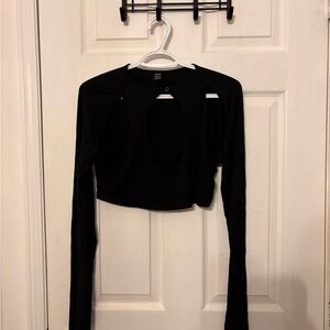 SHEIN Black Cutout Long Sleeve Crop Top